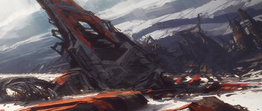 Soyut bilim kurgu geçmişi, fütüristik duvar kağıdı ve teknoloji konsepti. Veri bağlantısı ve uzayın derinliklerindeki gelecekteki robot gezegen. Uzaylılar ve klon mühendisliği 