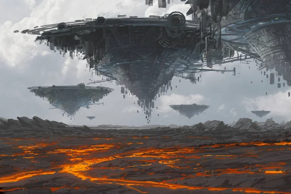 Soyut bilim kurgu geçmişi, fütüristik duvar kağıdı ve teknoloji konsepti. Veri bağlantısı ve uzayın derinliklerindeki gelecekteki robot gezegen. Uzaylılar ve klon mühendisliği 