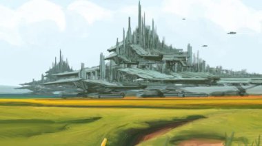 Soyut bilim kurgu görüntüleri, fütüristik video ve teknoloji konsepti. Derin uzayda veri bağlantısı ve gelecekteki yabancı gezegen.