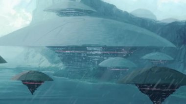 Soyut bilim kurgu görüntüleri, fütüristik video ve teknoloji konsepti. Derin uzayda veri bağlantısı ve gelecekteki yabancı gezegen.