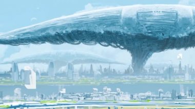 Soyut bilim kurgu görüntüleri, fütüristik video ve teknoloji konsepti. Derin uzayda veri bağlantısı ve gelecekteki yabancı gezegen.