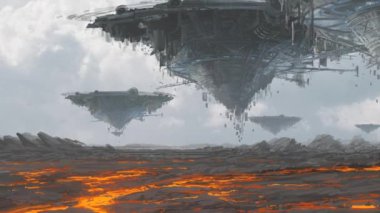 Soyut bilim kurgu görüntüleri, fütüristik video ve teknoloji konsepti. Derin uzayda veri bağlantısı ve gelecekteki yabancı gezegen.