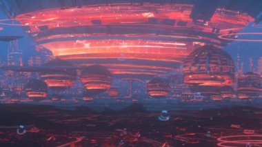 Soyut bilim kurgu görüntüleri, fütüristik video ve teknoloji konsepti. Derin uzayda veri bağlantısı ve gelecekteki yabancı gezegen.