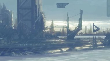 Soyut bilim kurgu görüntüleri, fütüristik video ve teknoloji konsepti. Derin uzayda veri bağlantısı ve gelecekteki yabancı gezegen.