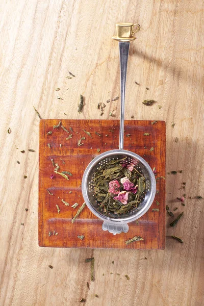 Scene Spoonful Cranberry Green Tea Wooden Board — 스톡 사진