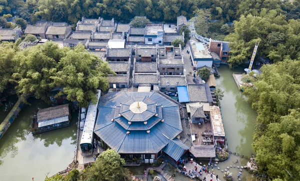Aerial Photography Vintage Octagonal Roof Chinese National Architecture Ancient Village — 스톡 사진