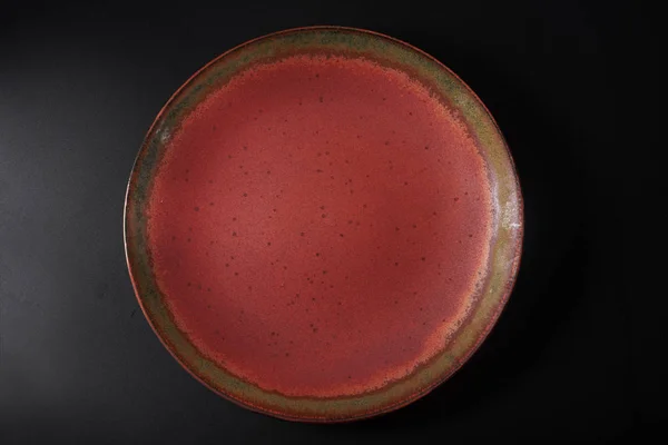 Dark Red Ceramic Plate Brown Vintage Pattern — 스톡 사진