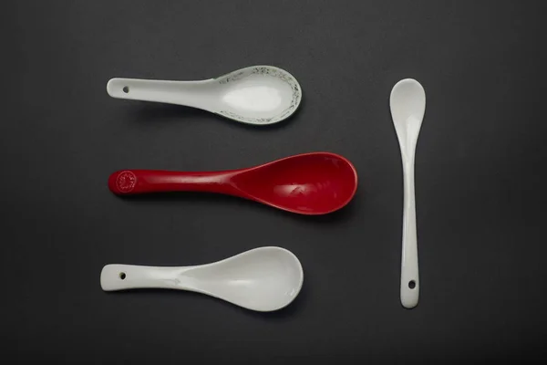 Four Different Types Ceramic Spoons — Stock Photo, Image