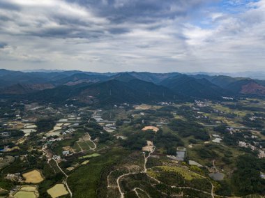 Aerial photos of rural fields, rivers and ponds in mountainous areas of China