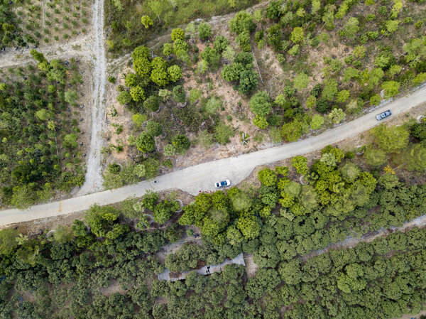 Vertical aerial photography of rural paths in rural suburbs of China