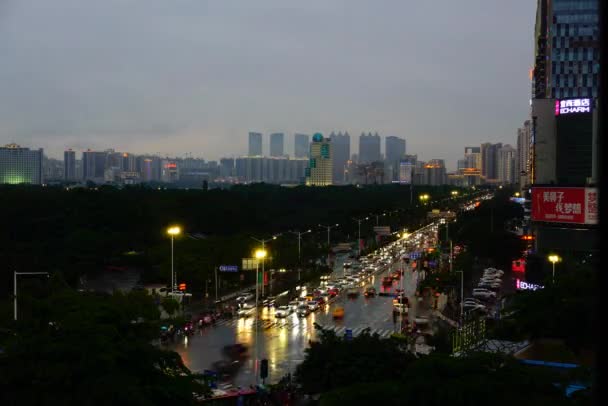 Asya Şehir Yollarının Merkez Parkların Yüksek Binaların Gece Gündüz Girişlerinin — Stok video