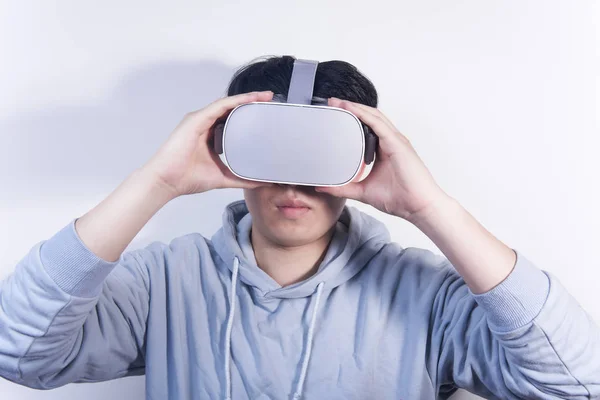 Люди Які Використовують Віртуальну Реальність Носять Окуляри Перегляду Відео — стокове фото