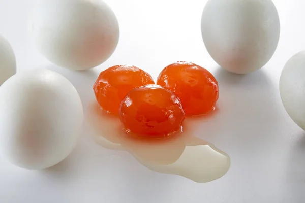 Three Salted Duck Yolks Pile Salted Duck Eggs Royalty Free Stock Photos