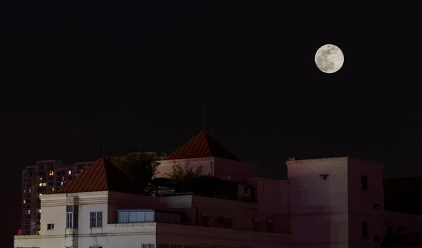 Super Lune Dans Ville Nuit — Photo