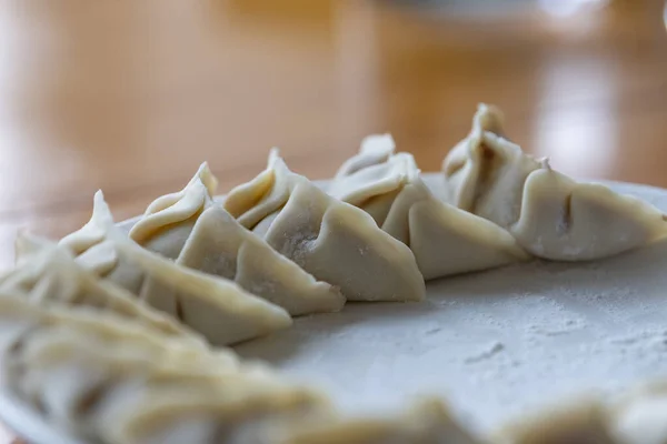 Närbild Dumplings Insvept Platta — Stockfoto