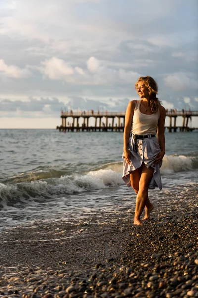 Beautiful Young Woman Dress Beach — Stock Photo, Image