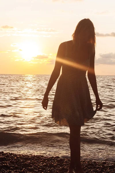 Silhouette Girl Beach — Stock Photo, Image