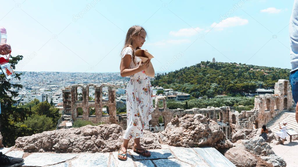 girl with white dress on the ruins background