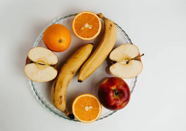 Frugter Glasskål Hvid Baggrund - Stock-foto