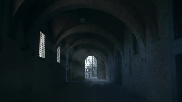 Calabozo oscuro de la cárcel, humo de niebla malvado que entra de vindows.Cinemagraph.4k — Vídeo de stock
