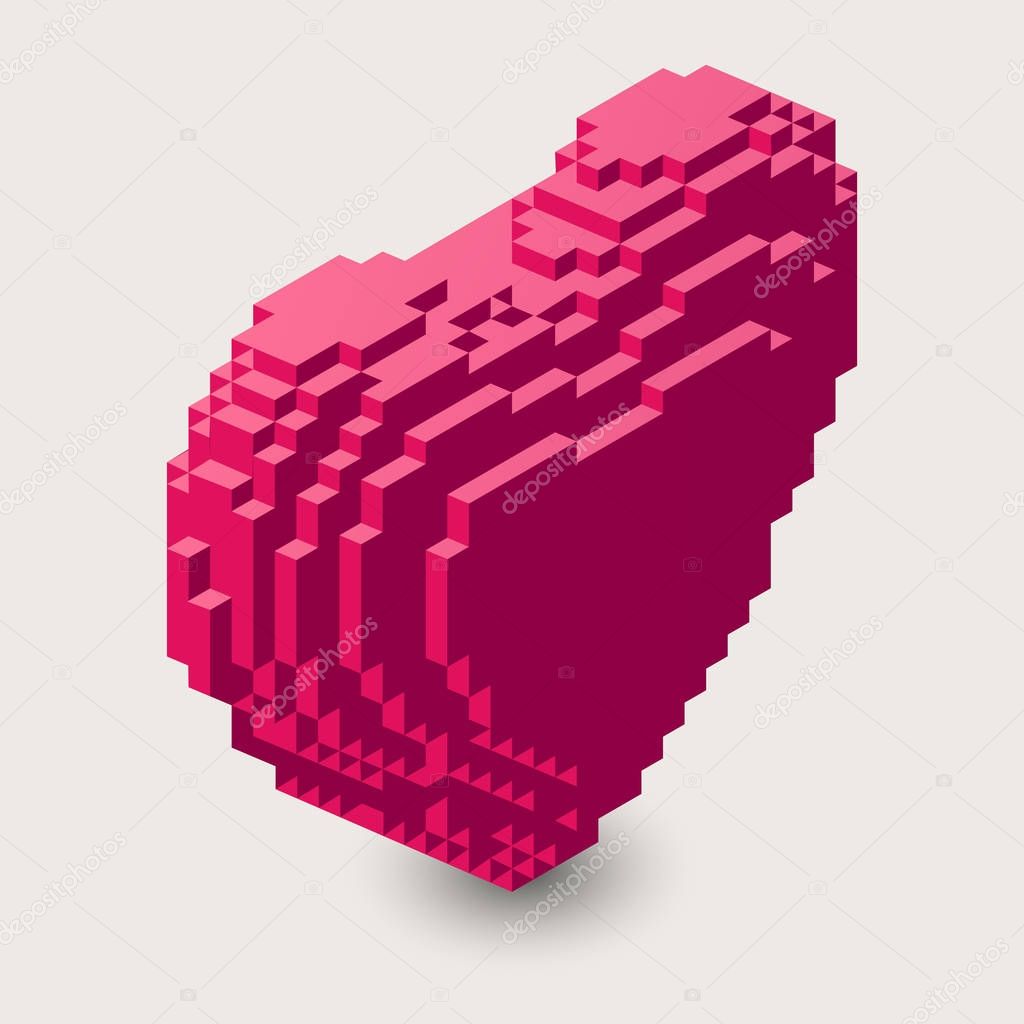 Vector isometric heart illustration. 3d pixel icon. Voxel heart shape in three dimensional pixel style.
