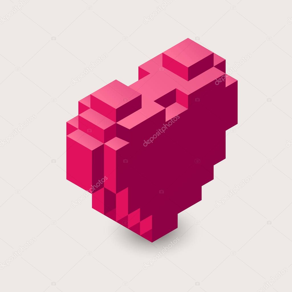 Vector isometric heart illustration. 3d pixel icon. Voxel heart shape in three dimensional pixel style.