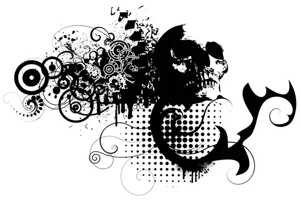 Blommig illustration med dödskalle — Stock vektor