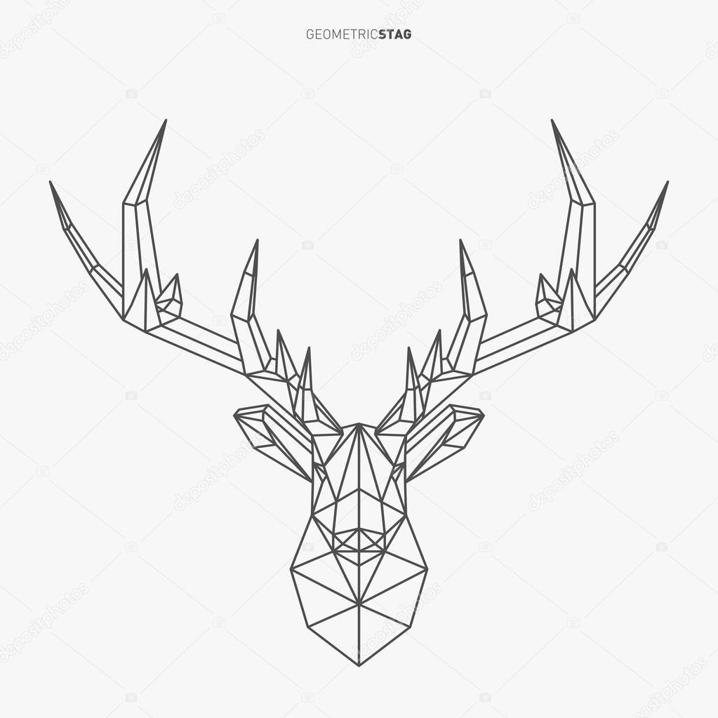 Vector geometric deer line art. Low poly style animal drawing. Stag head and antlers. Modern Christmas symbol.