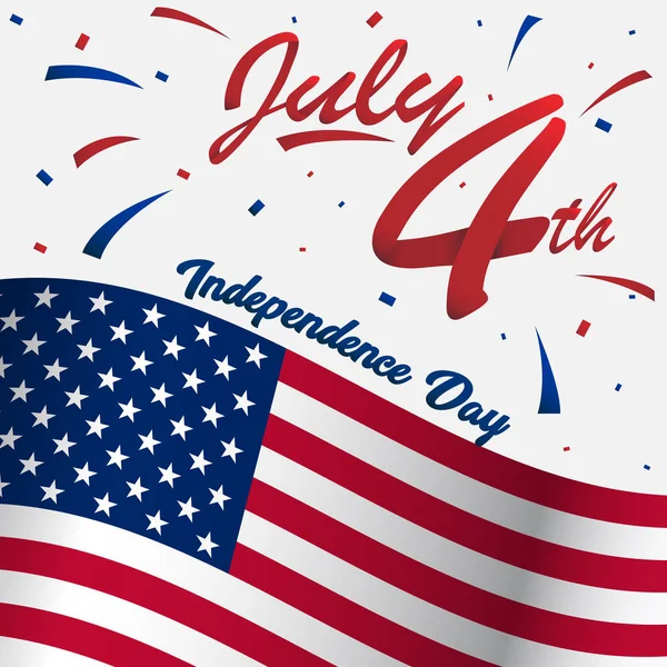 4 Julio EE.UU. feliz día de la independencia para el perfil de las redes sociales o mostrar imagen con gran bandera americana y cinta 3D — Vector de stock