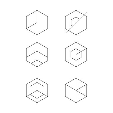 Geometrik çizginin altıgen şeklindeki basit logo seti