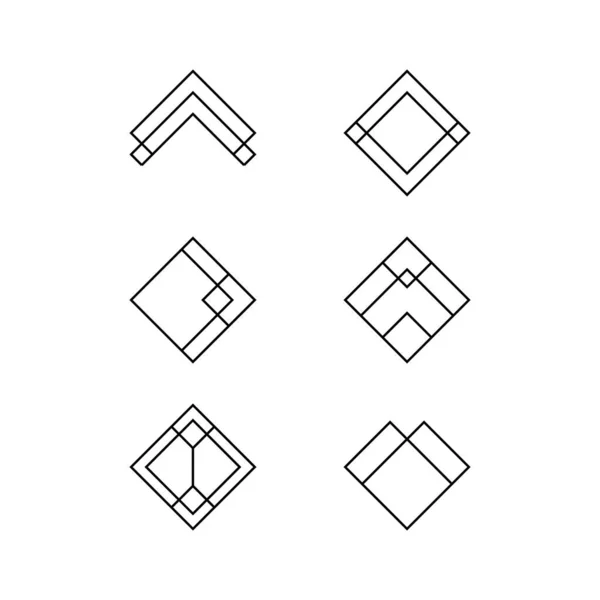 Set bentuk persegi panjang berlian dari garis geometris logo sederhana yang telah dibuat sebelumnya - Stok Vektor