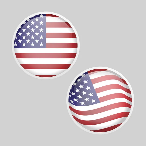 Brillante vidrio redondo Estados Unidos conjunto de bandera de América — Archivo Imágenes Vectoriales