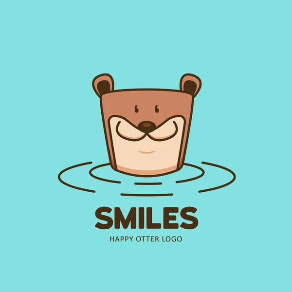 幸せなビーバーカワウソのロゴアイコン。水の動物のロゴイラストのオッター — ストックベクタ