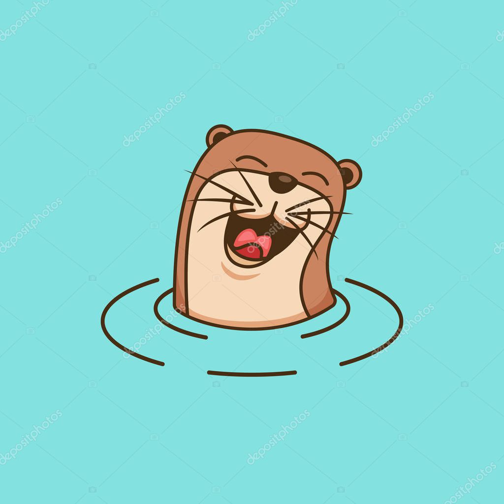 Happy laughing cute otter logo design symbol illustration