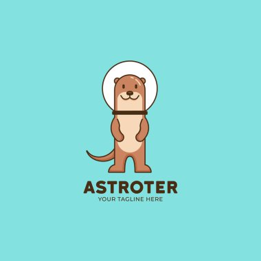 Astronot su samuru logosu sevimli karakter çizimi maskotu
