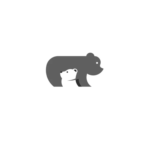 赤ちゃん熊の負のスペースとシンプルなグレーの黒クマのロゴアイコン — ストックベクタ