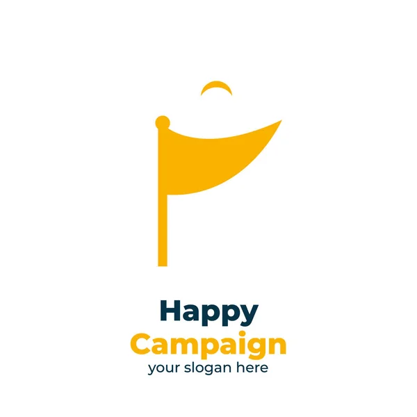 Bandeira ícone do logotipo da campanha feliz com metade do rosto sorridente estilo divertido amarelo — Vetor de Stock