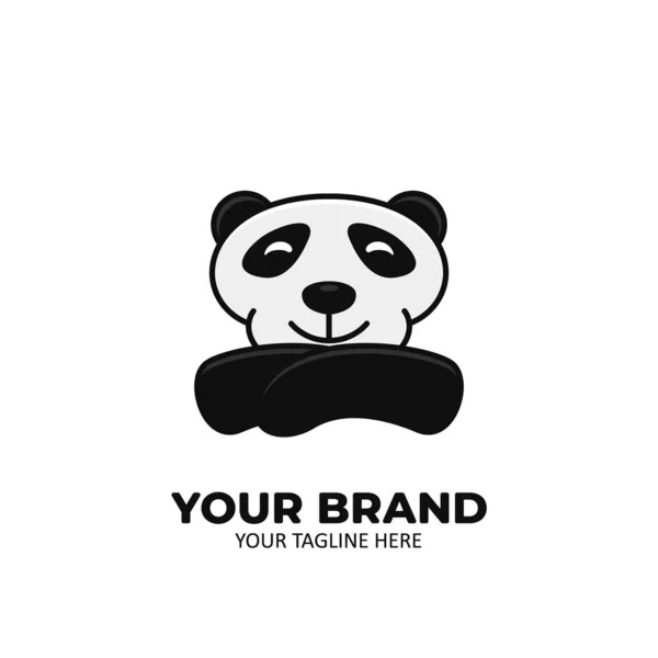 自信的白色熊猫带有标识图标动物吉祥物插图 — 图库矢量图片