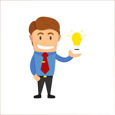 İşadamı ampul fikri ortaya attı. Kıdemli akıl hocalığı işi çizgi film illüstrasyonu tavsiyesi verir