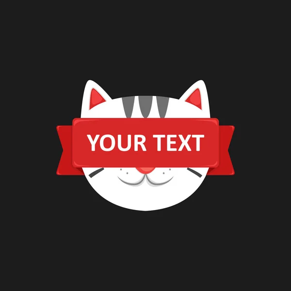 Niedliche Katze Gesicht Emblem Logo mit leerem Text Banner Illustration — Stockvektor
