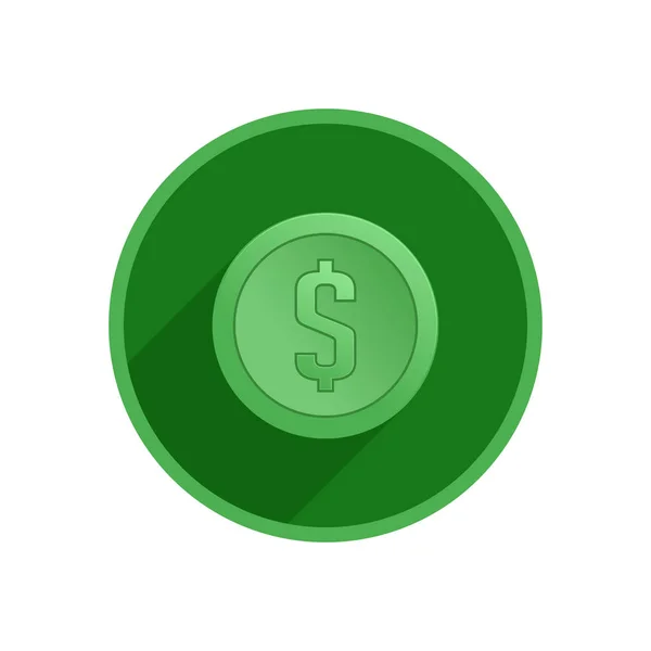 Ícone de moeda de dólar verde com sombra longa —  Vetores de Stock