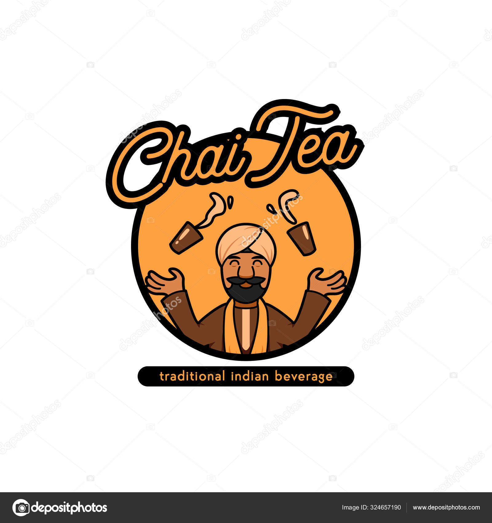 Traditional Indian beverage, chai tea logo icon with indian wear turban  mascot character welcome cartoon style Stock Vector Image by ©Abdie  #324657190