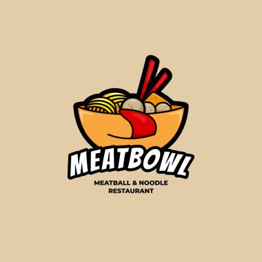 Lezzetli Bakso Köftesi ve yarım yüzlü dil sembollü Erişte kasesi logosu.