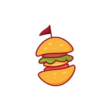 Basit Burger logosu. Lezzetli, mutlu, sandviçli, restoran burgeri simgesi.