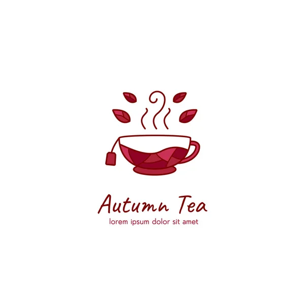 Autumn äkta traditionell te logotyp med blad och naturelement i unik mosaik stil logotyp — Stock vektor