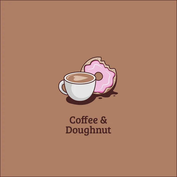Logo de donuts de café e donuts para restaurante de café, ícone de símbolo de comida e bebida no delicioso estilo de ilustração — Vetor de Stock
