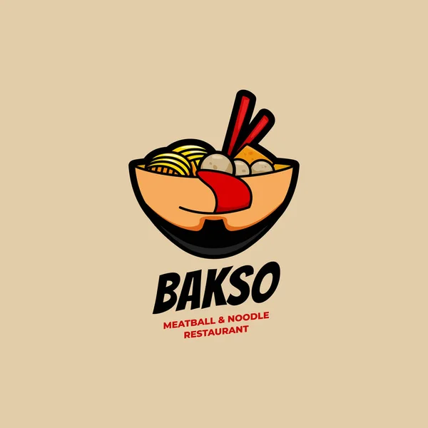 Delicious Bakso Meatball and Noodle Restaurant bowl dengan gambar logo ikon wajah - Stok Vektor