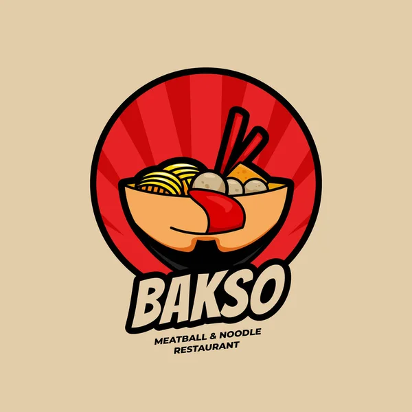 Delicious Ramen Bakso Meatball and Noodle Restaurant bowl with face logo icon illustration - Stok Vektor