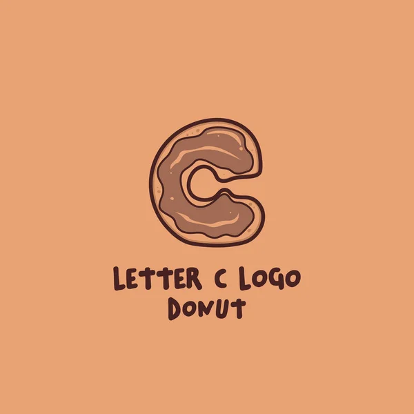 Letter C Donut donut donut logo, eten en drinken symbool pictogram in cartoon speelse stijl doodle — Stockvector