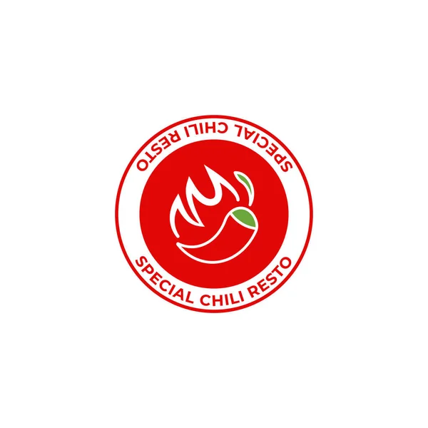 Logo khusus restoran pedas simbol ikon cabai panas dengan lencana cap api - Stok Vektor